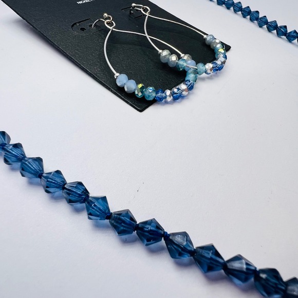 Vintage Faceted‎ Blue Glass Bead Necklace and Handmade Earring Set Boho Hippie - Picture 10 of 10